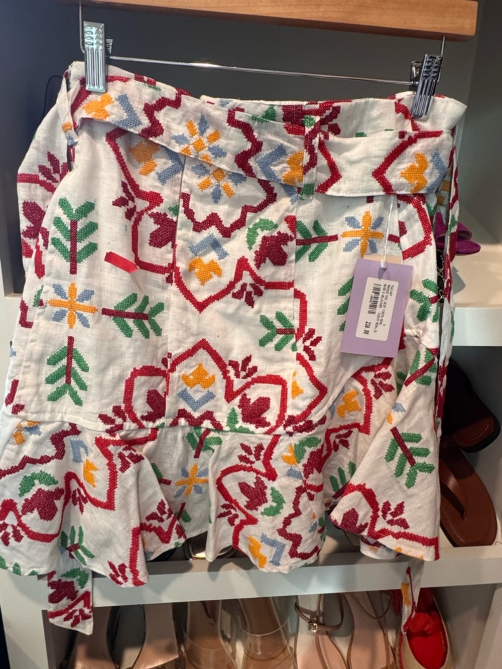 Embroidered White Mini Skirt with Multicolor Folk Motif